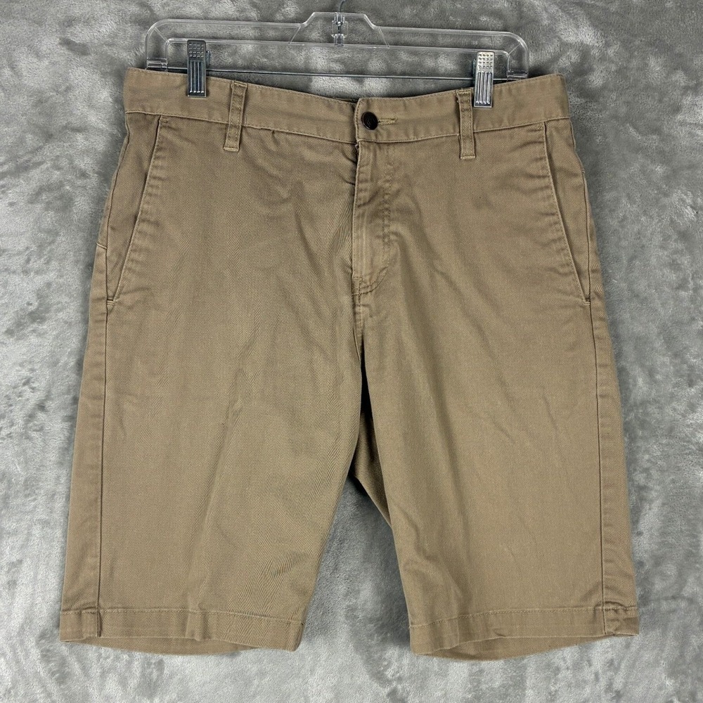 Volcom Mens Khaki Chino Walk Shorts Tan Size 30 Skater Casual 4-Pocket Cotton